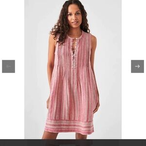 NEW FAHERTY I sha Linen dress granita stripe in pink sz XL NWOT Price Firm!
